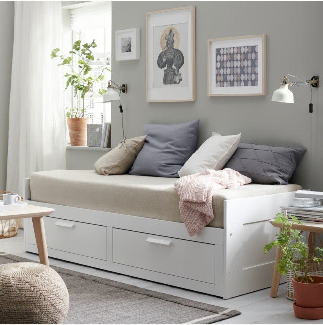 Brimnes IKEA  uitschuifbed met lades, Huis en Inrichting, Slaapkamer | Bedden, Ophalen, Verstelbaar, Eenpersoons, Wit