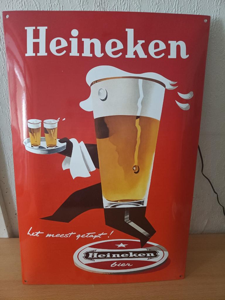 Heineken emaille reclamebord, Verzamelen, Ophalen of Verzenden, Zo goed als nieuw, Reclamebord