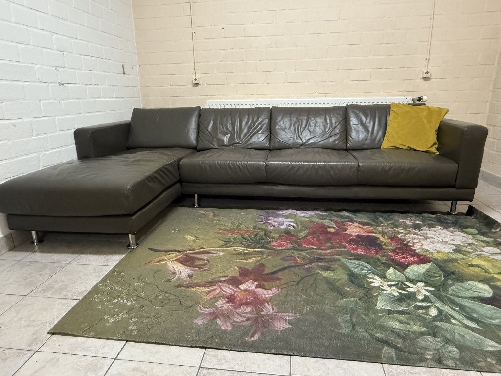 Comfortabele lederen hoekbank met hocker, Ophalen, Gebruikt, Leer, Modern