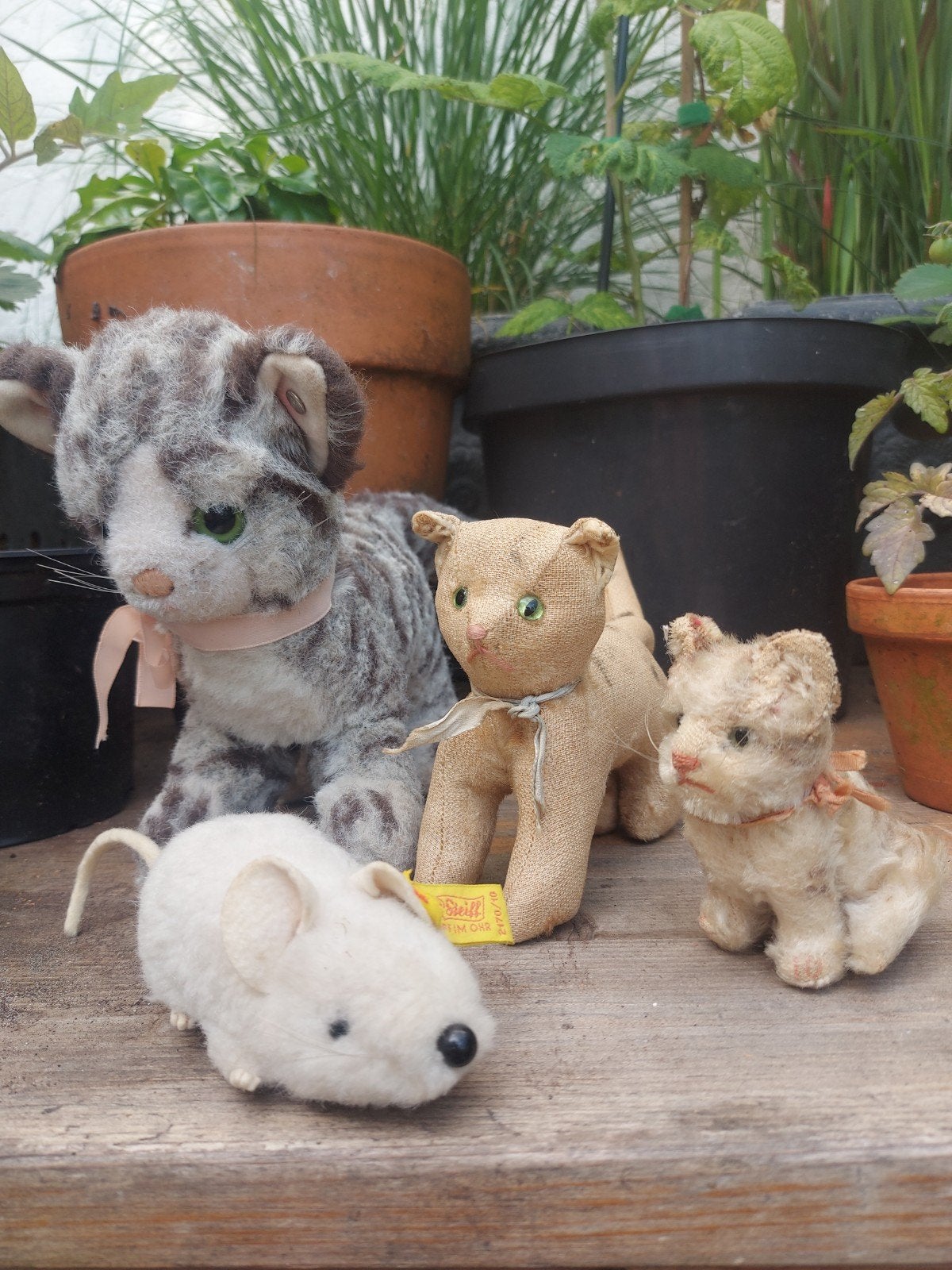 4 x Steiff ,3 x poes/kat en 1 x muis oud speelgoed, Ophalen of Verzenden