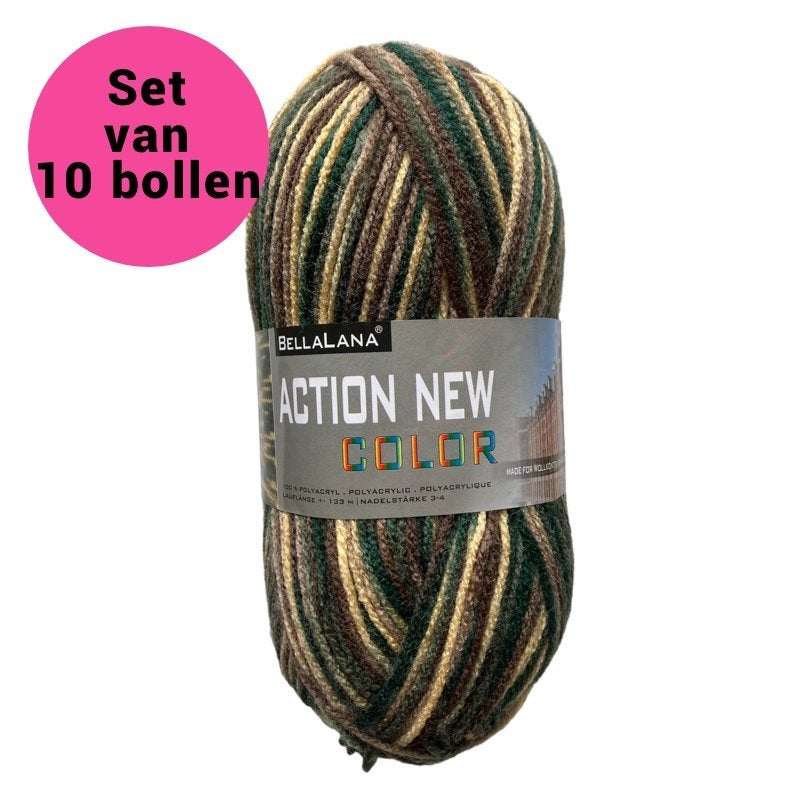 10 bollen Action New acrylgaren groen/bruin gemêleerd, Ophalen of Verzenden, Nieuw, Breien of Haken, Wol of Garen