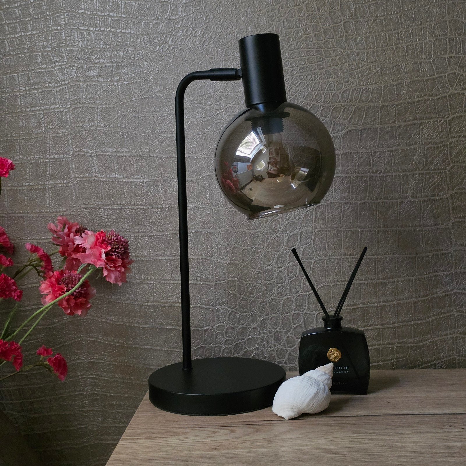 Zwarte tafellamp met rookglas - QAZQA Vidro, Ophalen, Art deco, Qazqa, E14 (klein)