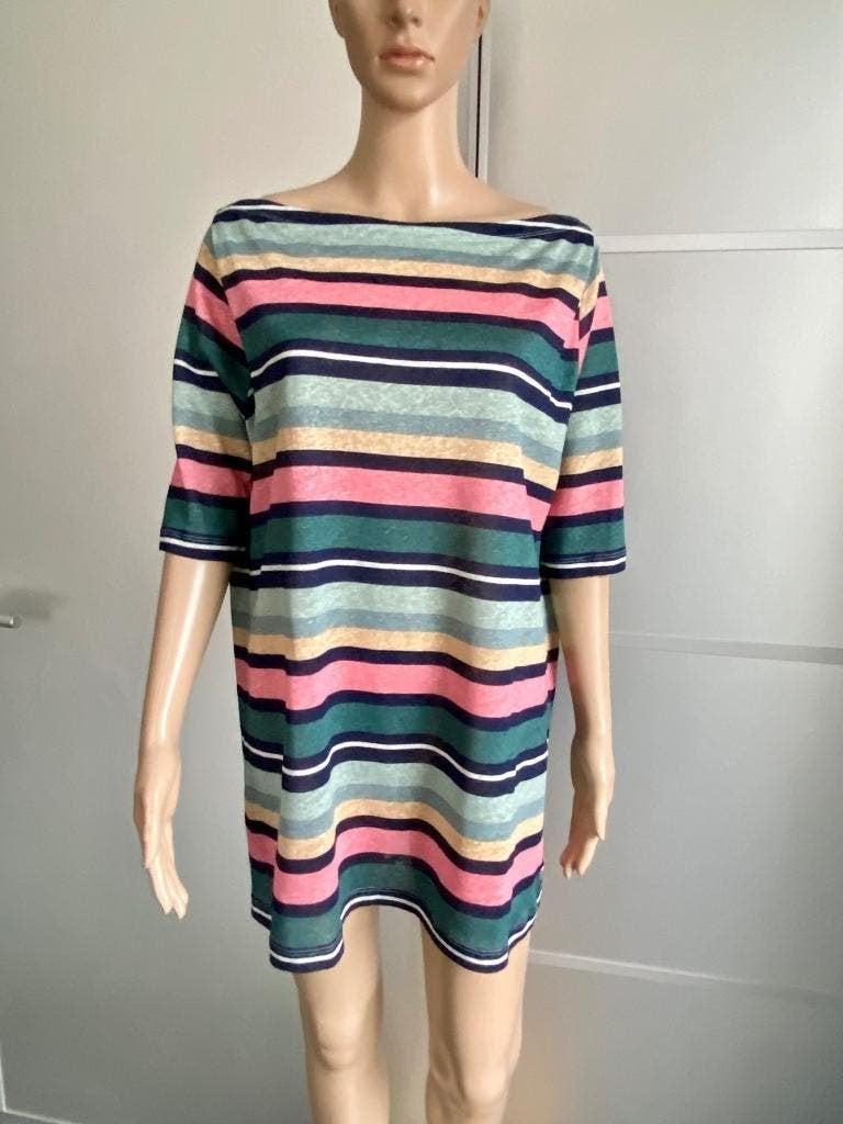 K115 Nieuw: mt. L=40/42 lang linnen designer top trui shirt, Maat 42/44 (L), Nieuw, Ophalen of Verzenden, Korte mouw