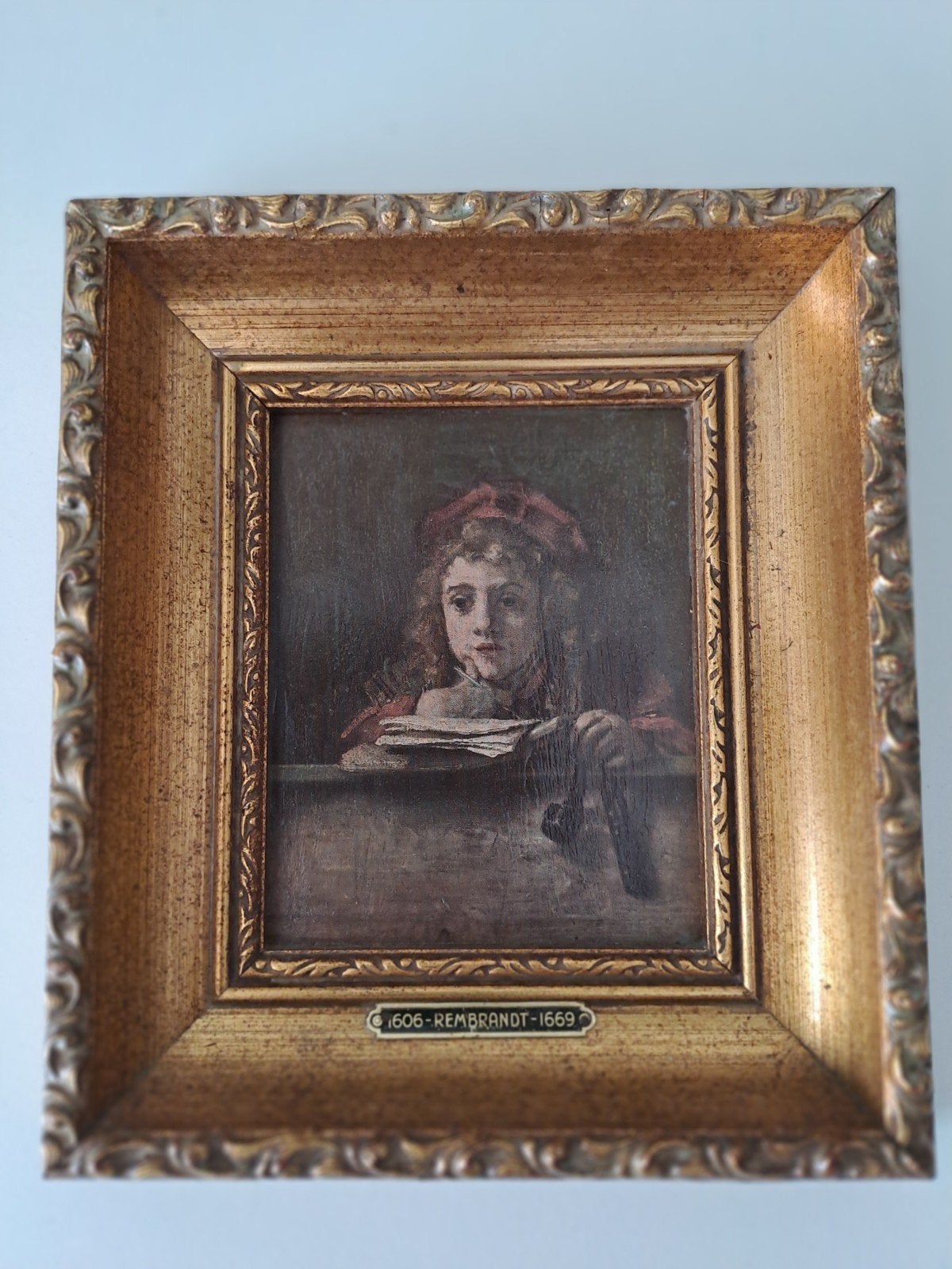 Rembrandt reproductie-Titus aan de lezenaar, Ophalen of Verzenden, Klassiek, Portret of Personen