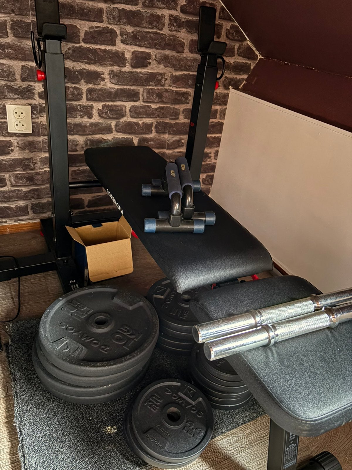 Krachtrainingsset met bankje, Ophalen, Zo goed als nieuw, Fitnessbank