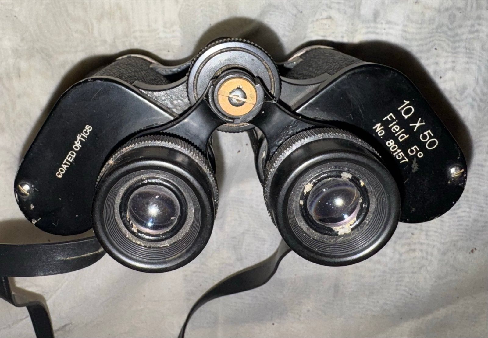 Vintage Verrekijker 10x50 Coated Optics, Gebruikt, 8 tot 12x, Met hoes of tas, Porro (met knik)