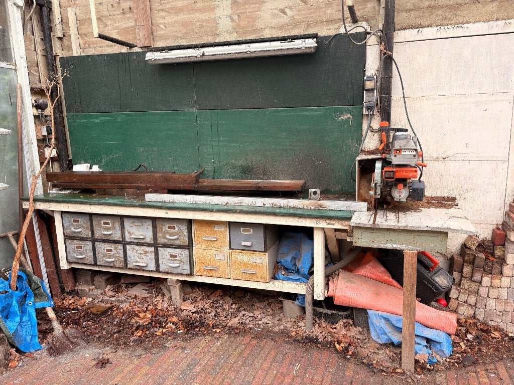 DeWalt DW1251 radiaalzaagmachine + werktafel + inhoud lades, Doe-het-zelf en Verbouw, Gereedschap | Zaagmachines, Ophalen, Gebruikt