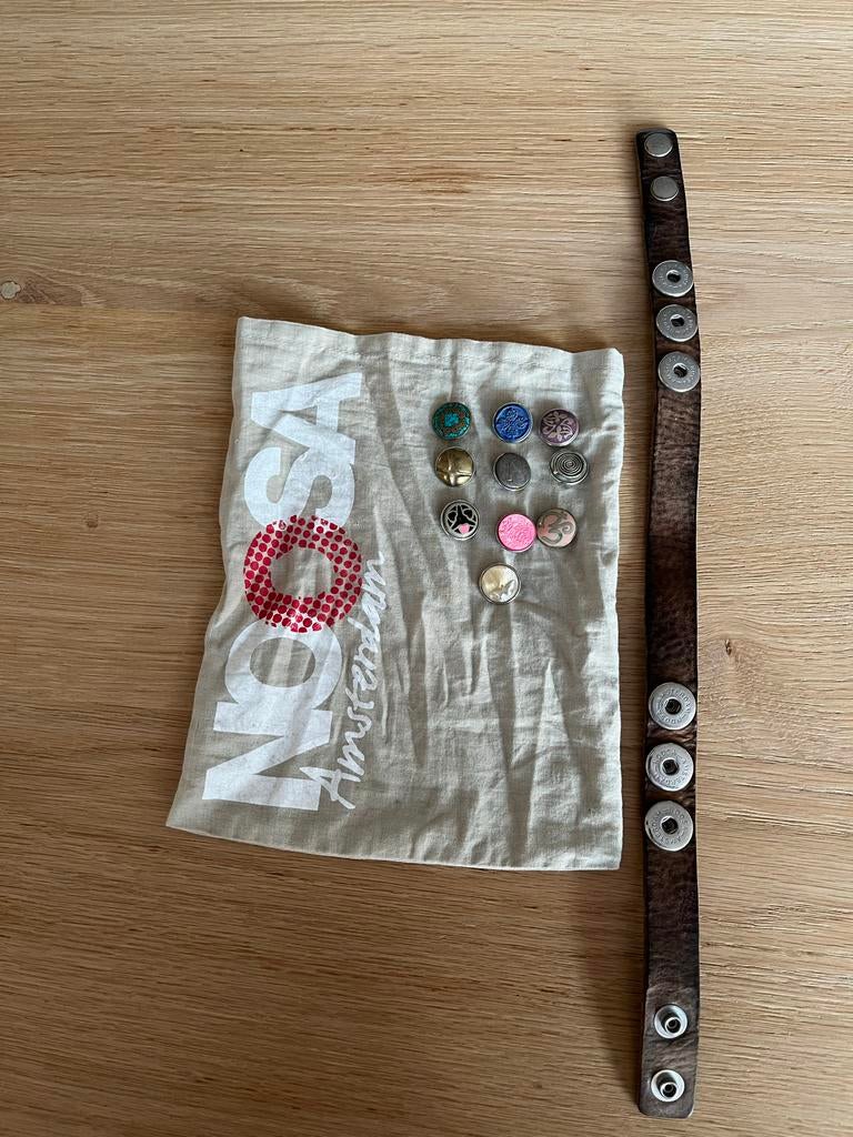 Noosa Leren armband met 10 Chunks, Bruin, Leer, Ophalen of Verzenden, Zo goed als nieuw