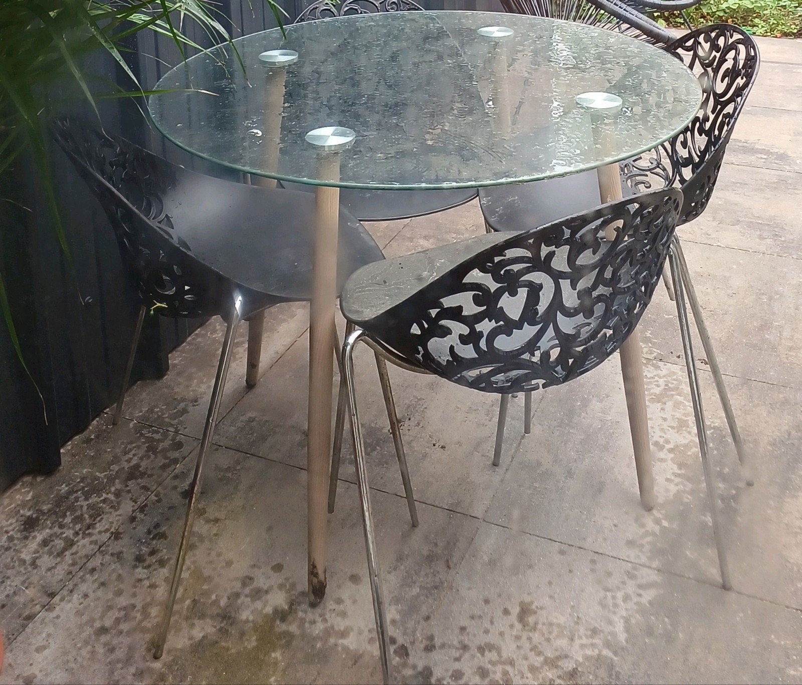Moderne 4 tuinstoelen met metalen onderstel, Ophalen, Gebruikt, Metaal