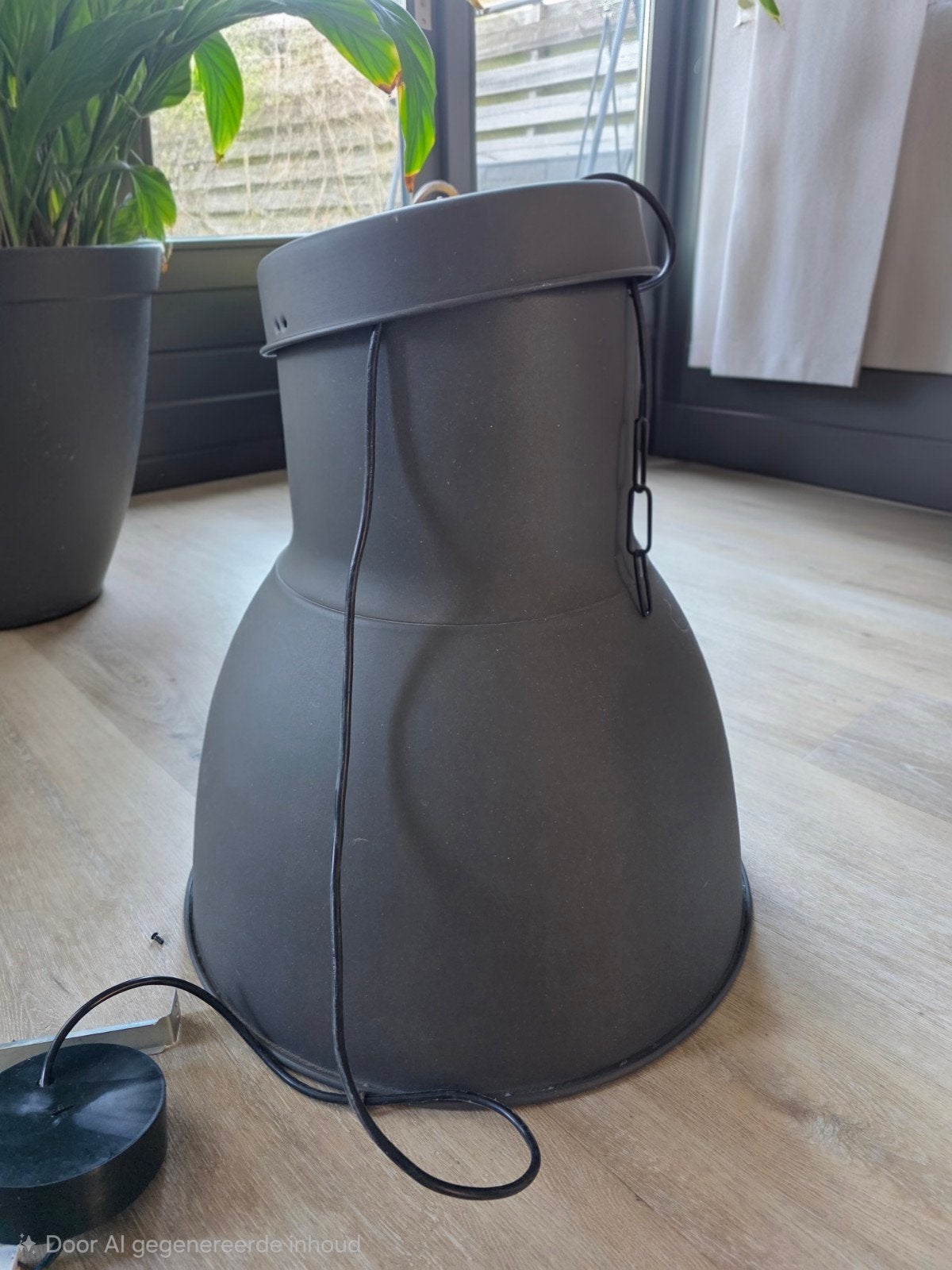 Grote antraciet Industriële Hanglamp - Ø 48cm, H 47cm, Ophalen, Gebruikt, Metaal, Industrieel