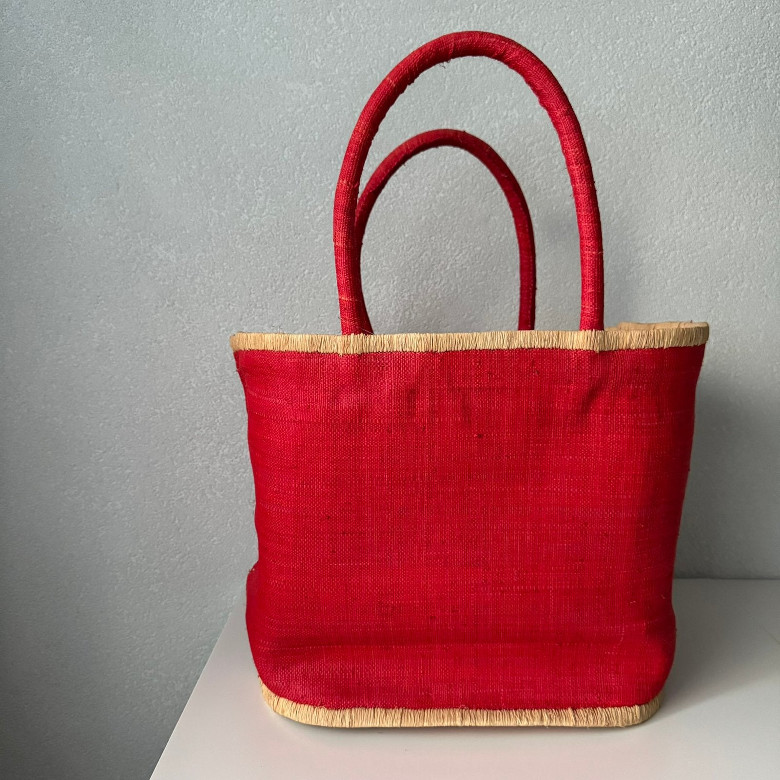 Raffia tas rood groot, Verzenden, Zo goed als nieuw, Rood, Overige typen