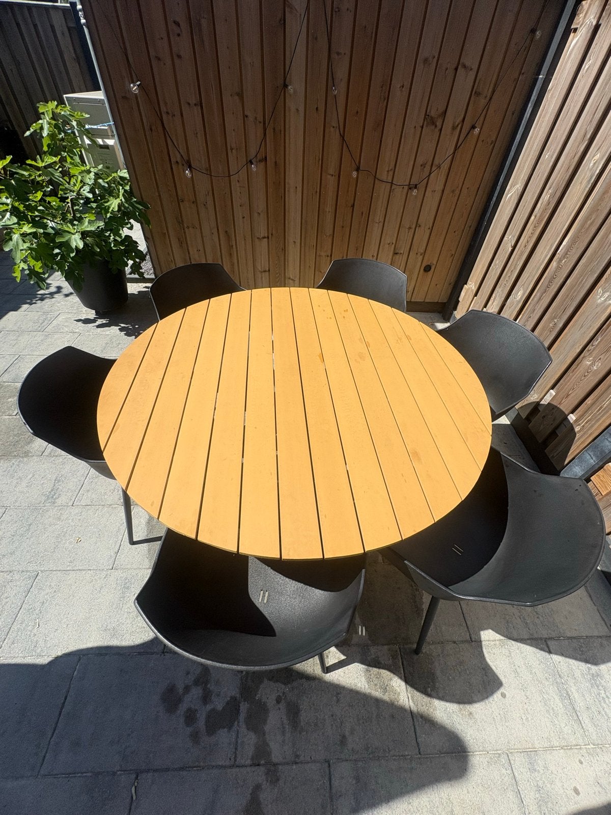 Tuinset met ronde tafel en 6 stoelen 140cm, Tuin en Terras, Ophalen, Gebruikt, Rond, Hout