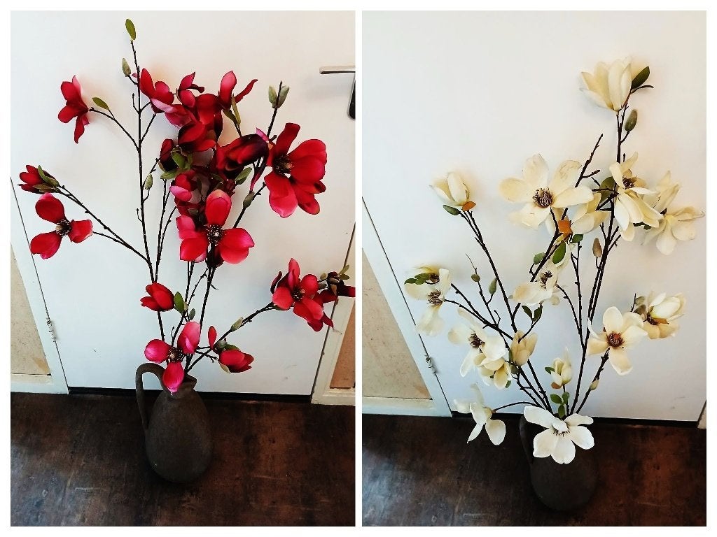 Takken bloemen Magnolia kunst wit en roze lengte 1.06 m, Ophalen of Verzenden, Kunsttak