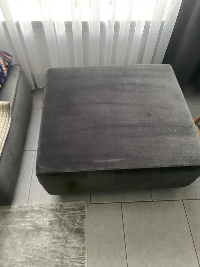 Antracietgrijze poef voor woonkamer - H50 B90 L80, Gebruikt, 75 tot 100 cm, Stof, Rechthoekig