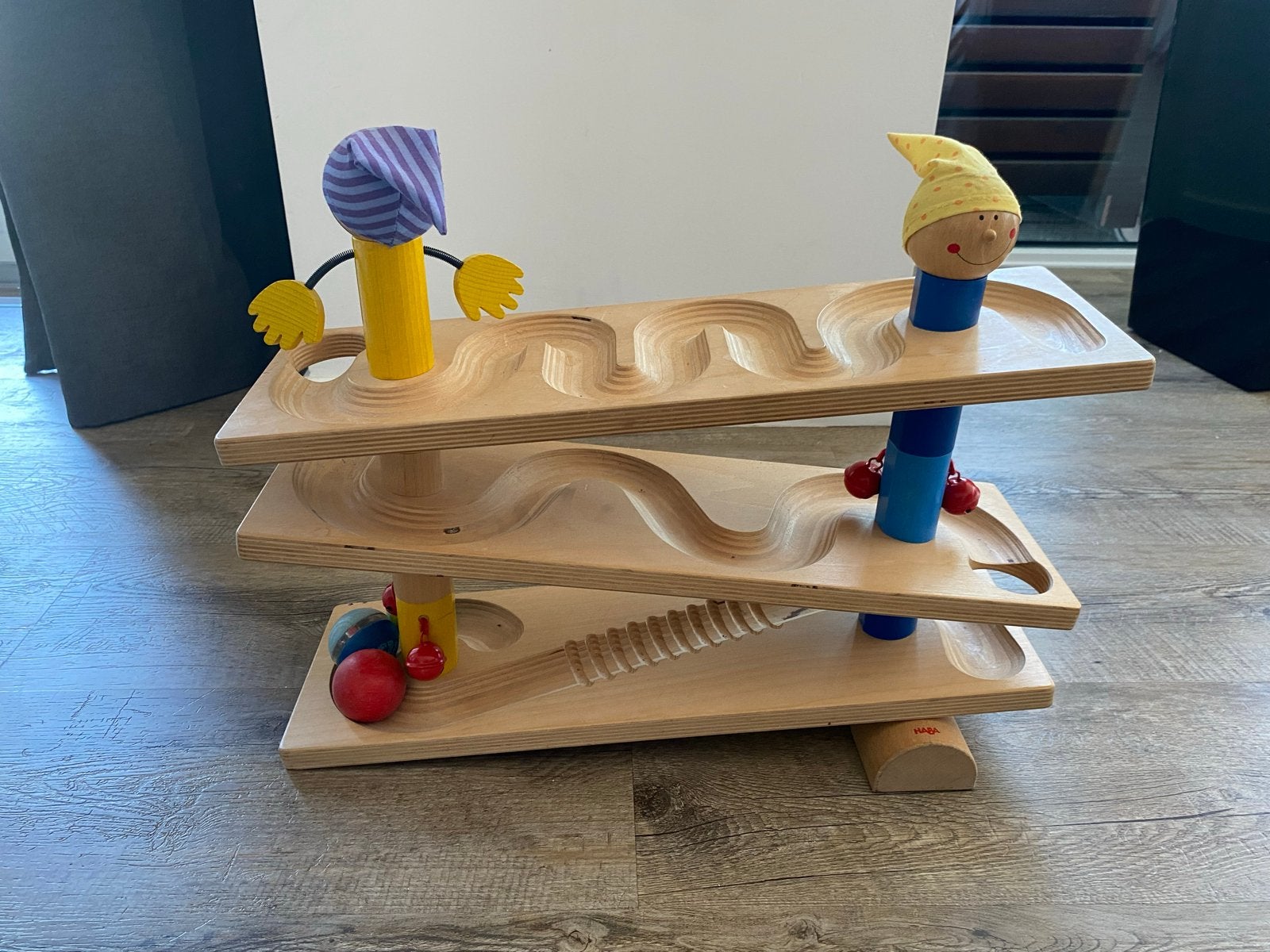 Haba Knikkerbaan met 3 ballen en figuren, Ophalen of Verzenden, Gebruikt, Jongen of Meisje