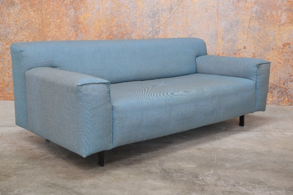 ZGANieuw blauwe stoffen Rolf Benz Grata design bank, Tweepersoons, 75 tot 100 cm, Zo goed als nieuw, Rechte bank