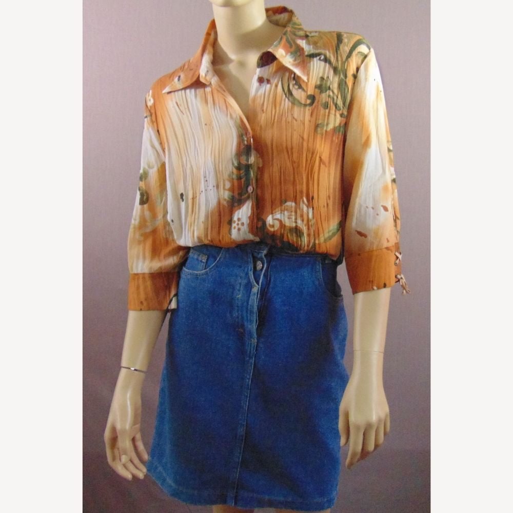 Vintage 00s blouse met driekwart mouwen maat 46, Verzenden, Beige, Maat 46/48 (XL) of groter, Zo goed als nieuw