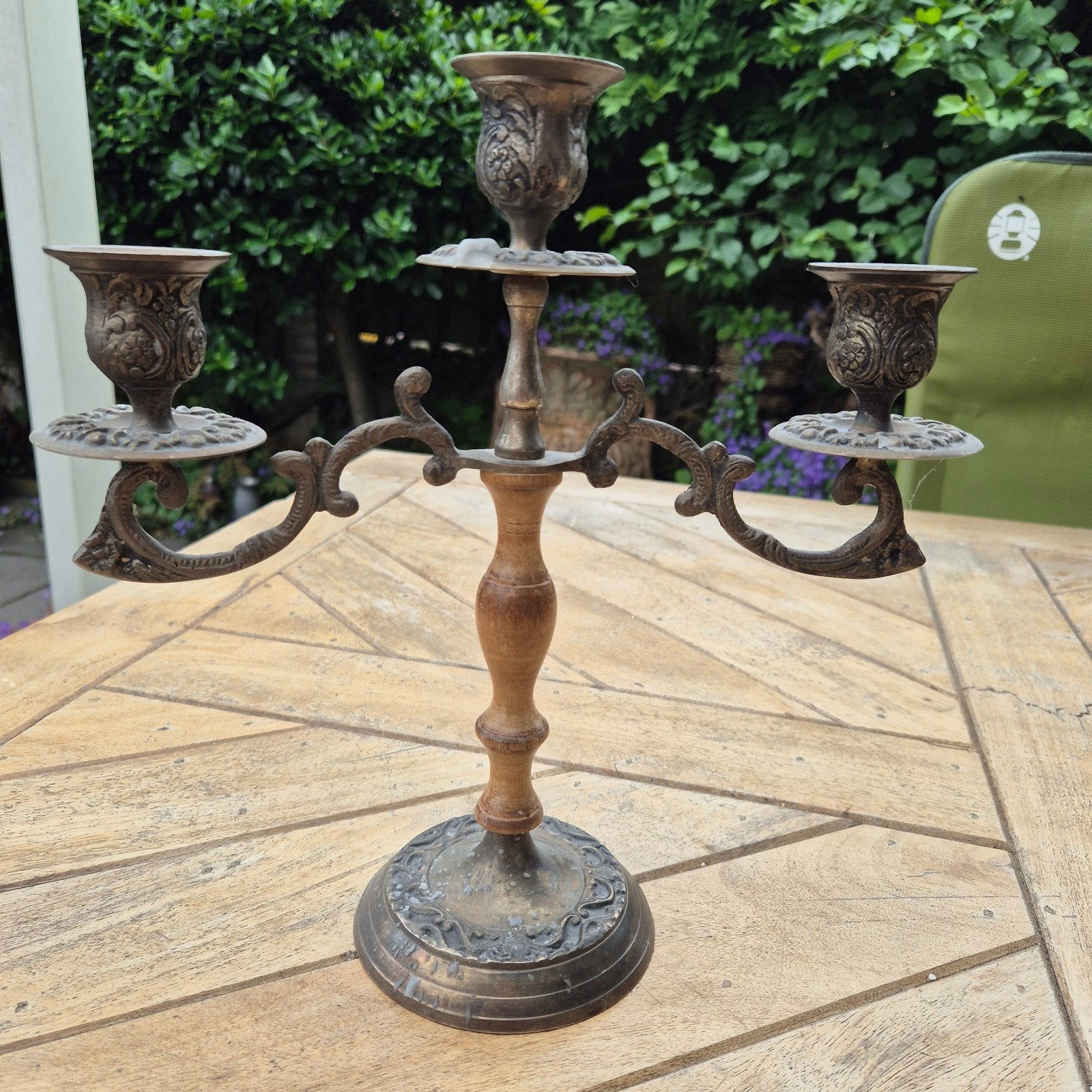 Antieke kandelaar met 3 armen, 28 cm hoog, 30 cm breed, Antiek en Kunst, Ophalen of Verzenden