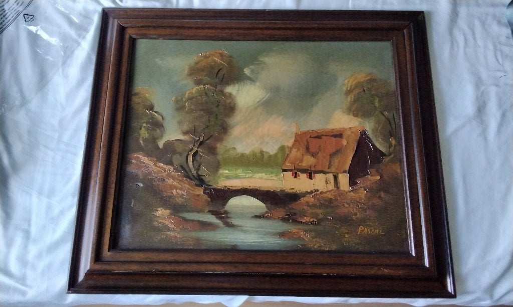 Antiek Olieverf Schilderij Gesigneerd Pascal Landschap Hout, Ophalen