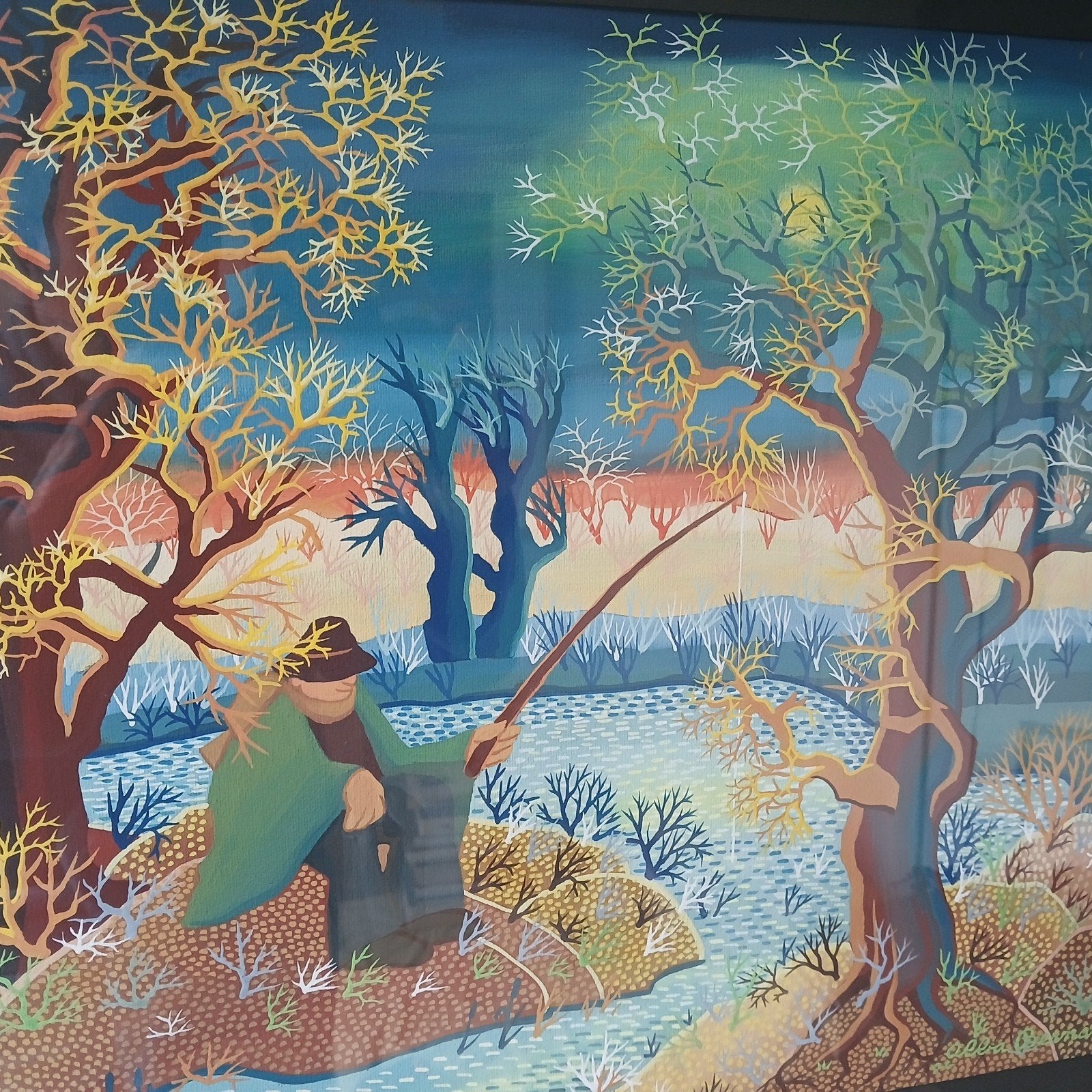 Naïef schilderij 'Il Pescatore Solitario' door Alba Bernardi, Antiek en Kunst, Ophalen