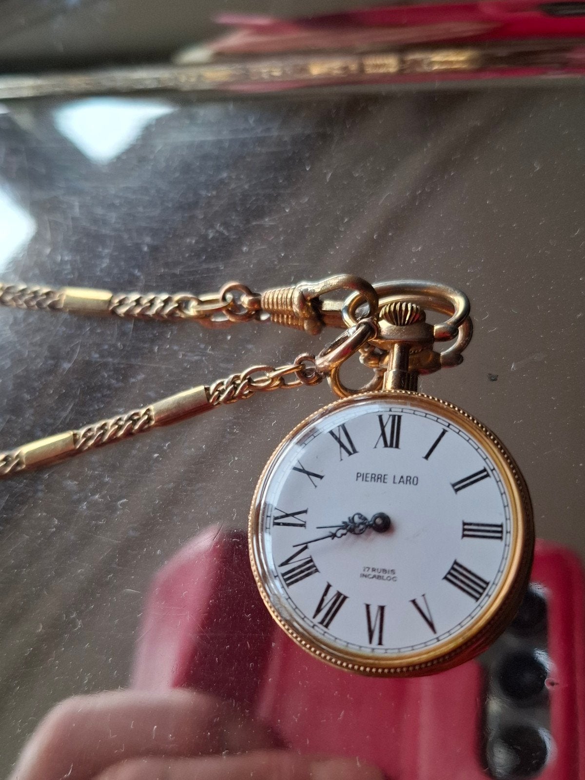 Prachtig verguld zakhorloge met ketting - Pierre Laro, Overige merken, Zakhorloge, Ophalen of Verzenden, Onbekend