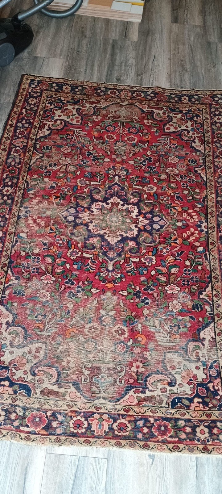 Vintage handgeknoopt origineel perzisch kleed, sleetse pers, Gebruikt, 100 tot 150 cm, 200 cm of meer, Groen
