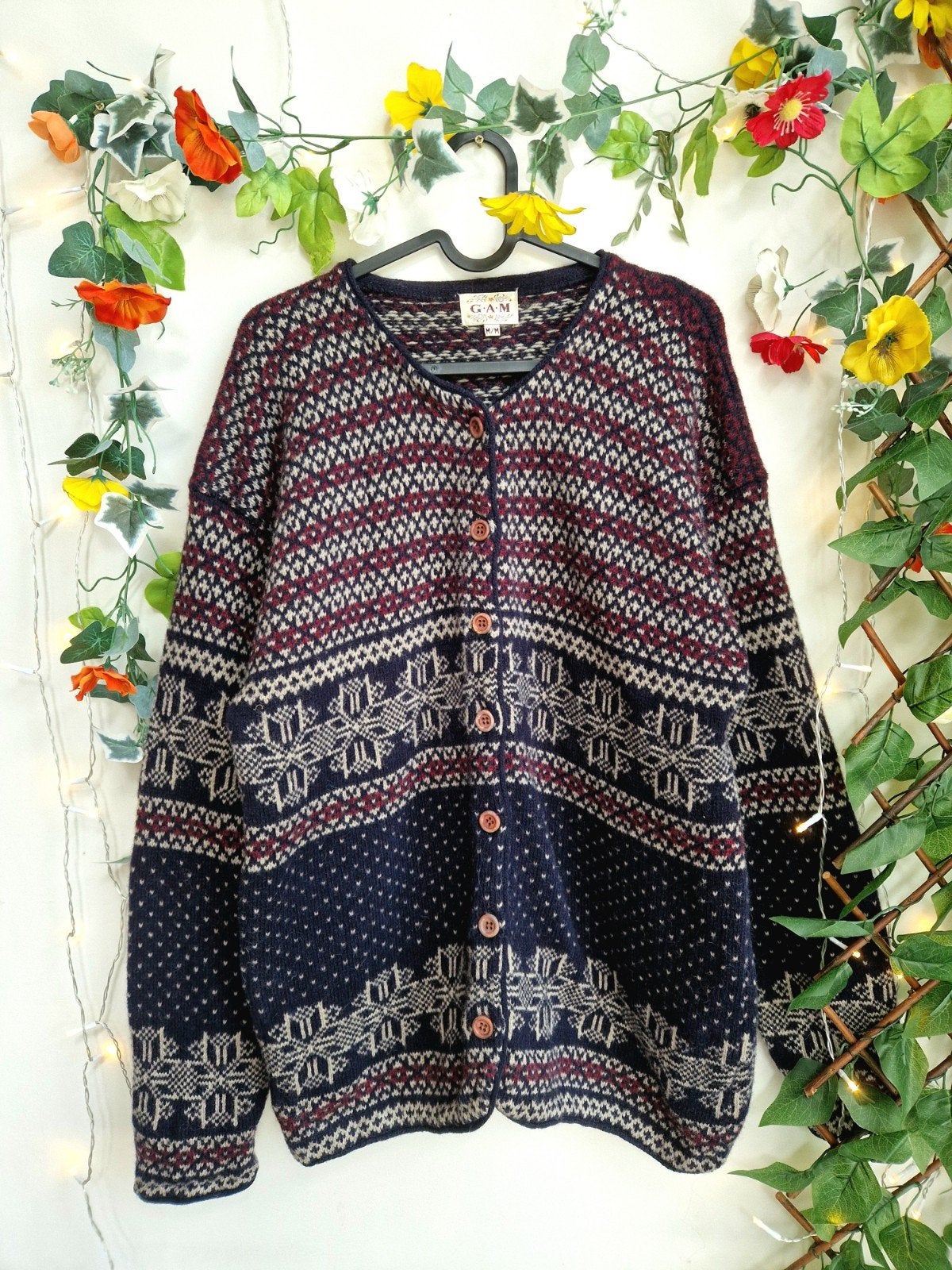 prachtig vintage dik gebreid wollen noors vest, Verzenden, Zo goed als nieuw, Maat 46/48 (XL) of groter, Meerkleurig