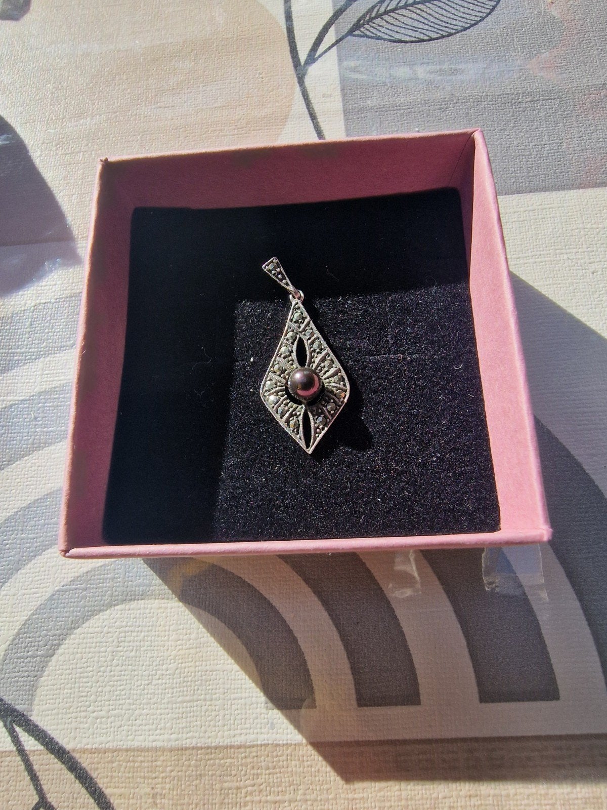 Vintage Zilveren Hanger Jaren '50 Zwarte Parel en Markasi, Met edelsteen, Gebruikt, Overige voorstellingen, Ophalen of Verzenden