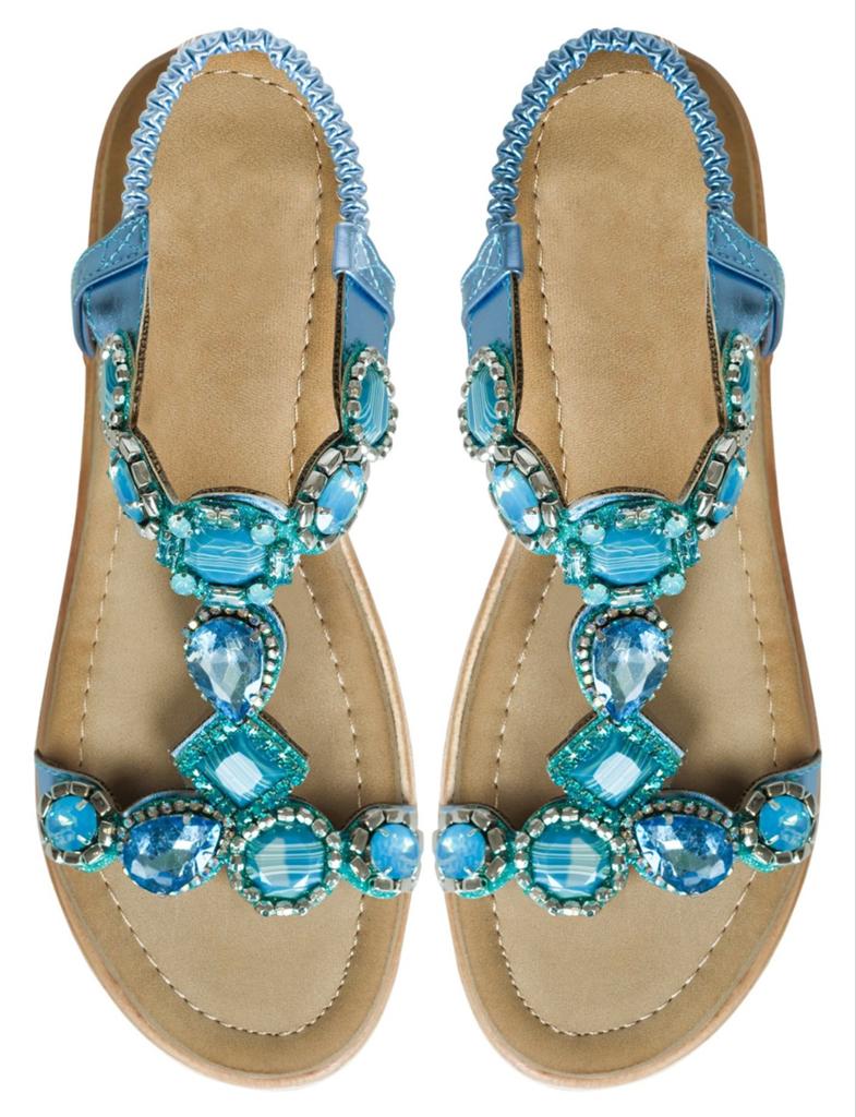 Ibiza style Sandalen met sierstenen en sleehak, Kleding | Dames, Schoenen, Blauw, Nieuw, Sandalen of Muiltjes, Ophalen of Verzenden