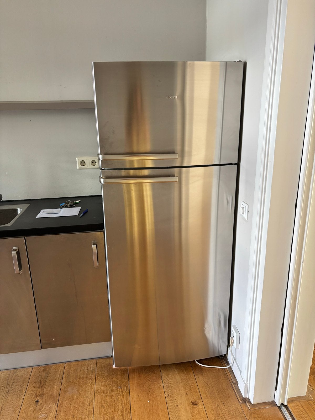 Bosch Koelkast met Vriezer - RVS Look, Ophalen, Gebruikt, 200 liter of meer, 60 cm of meer