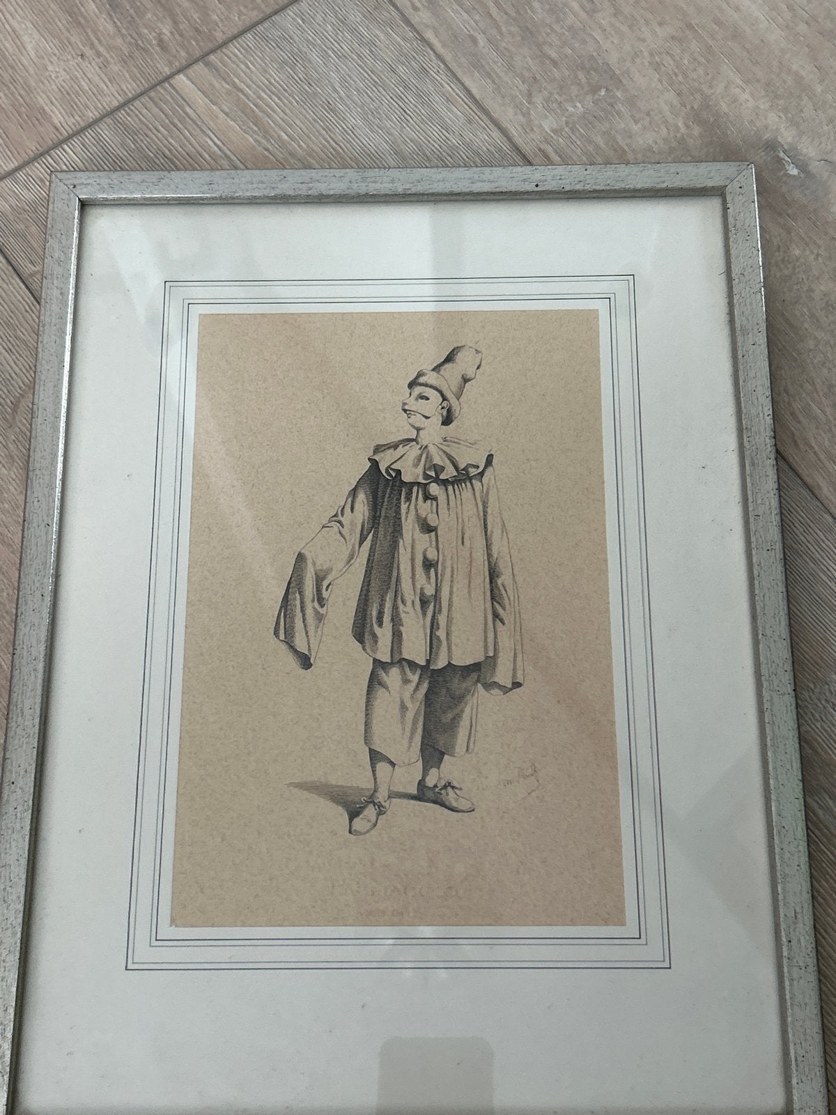 Vintage gravure Pierrot Prent in Lijst - Klassieke Kunst, Antiek en Kunst, Ophalen of Verzenden