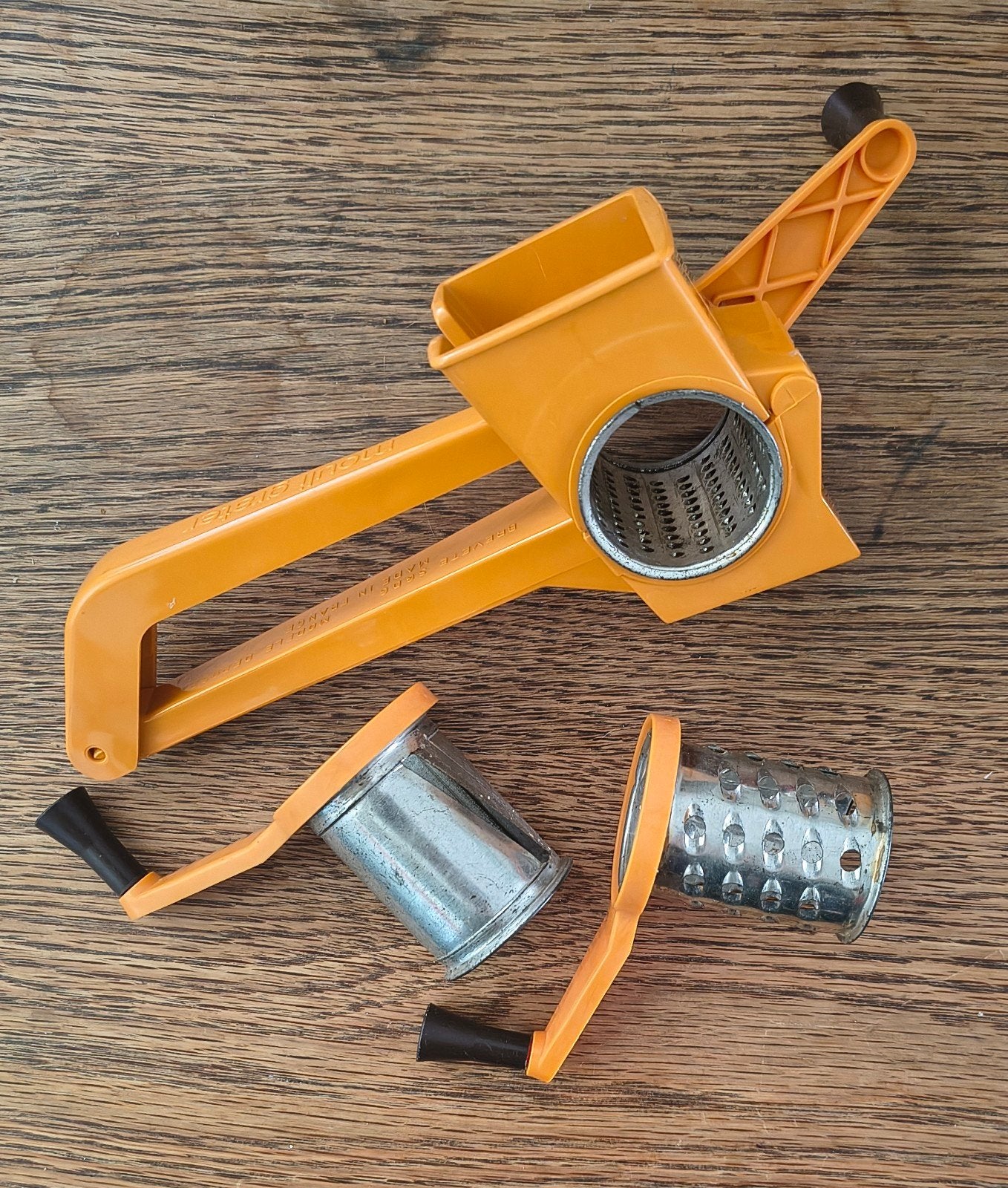 Vintage Moulinex Mouli rasp jaren '70 – Oranje (Compleet), Ophalen, Gebruikt, Kunststof, Snijmachine