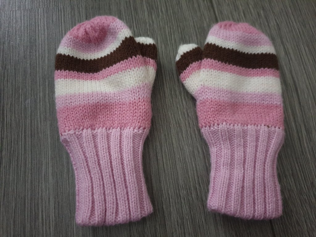 H&M roze gestreepte gebreide wantjes maat 62/68 ~ SM2700, Maat 62, Meisje, Wanten, H&M