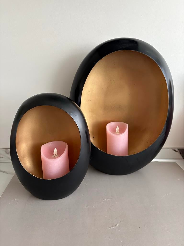 Richmond Interiors Kandelaar Roan Goud/Zwart - Set van 2, 25 tot 50 cm, Zwart, Ophalen of Verzenden, Zo goed als nieuw