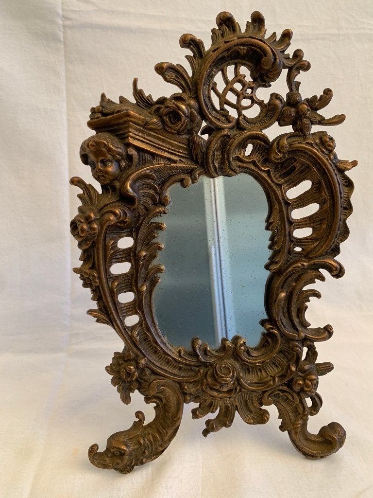 antieke spiegel in bronzen lijst, Ophalen of Verzenden, Rechthoekig