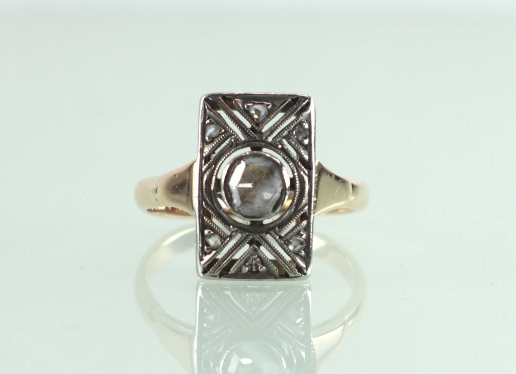 Antieke gouden ring met grote roosdiamant Art Deco, Ophalen of Verzenden, Goud, Ring, Met edelsteen