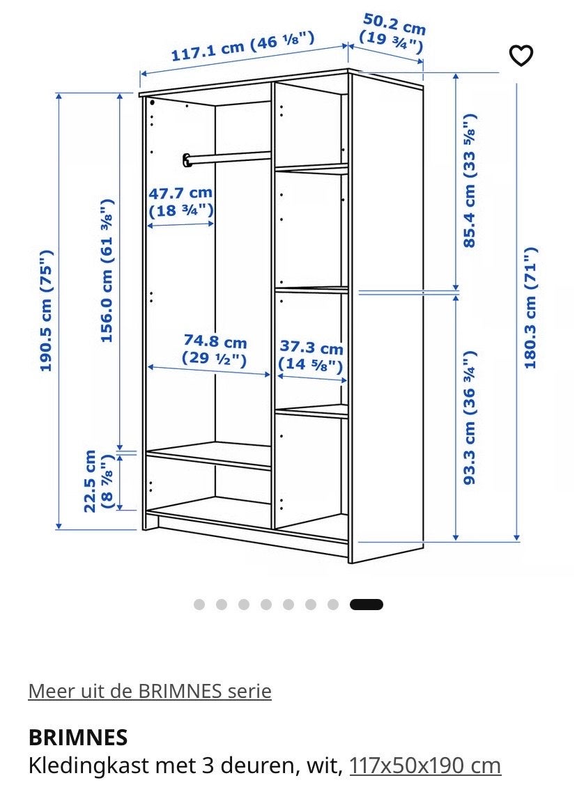 IKEA Brimnes Kledingkast Wit met 3 deuren en spiegel, Overige materialen, 100 tot 150 cm, Ophalen of Verzenden, Zo goed als nieuw