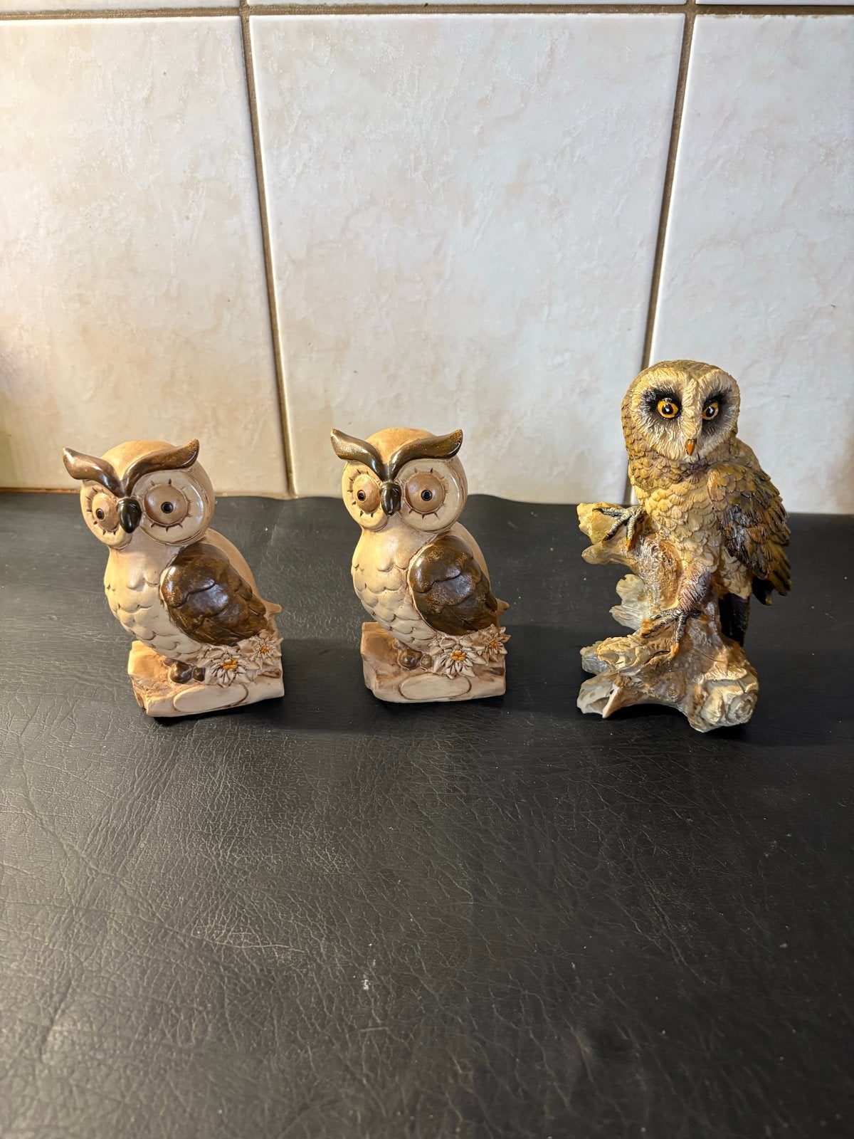 Set van 3 decoratieve uilenbeeldjes, Gebruikt, Overige stijlen, Ophalen of Verzenden, Bruin