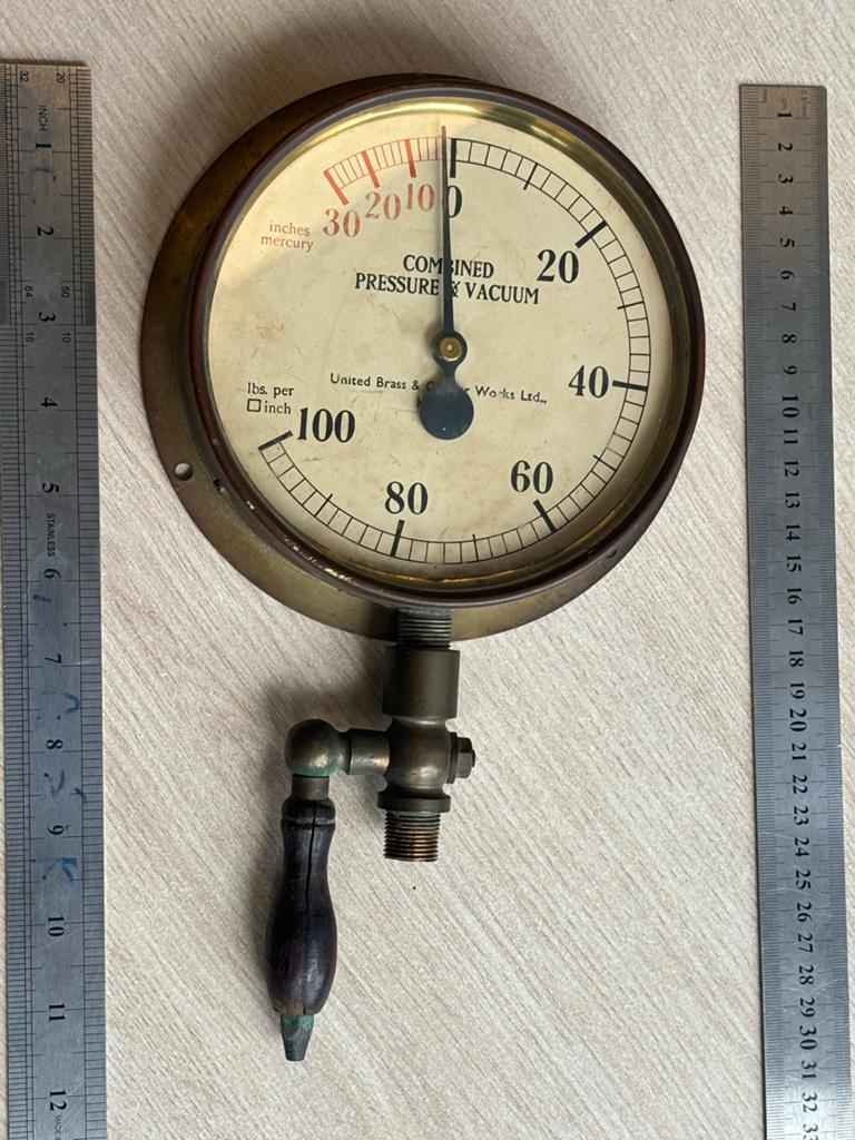 Antieke Luchtdrukmeter Stoomboot (ca. 1930-1950) - Ø 17,5 cm, Ophalen