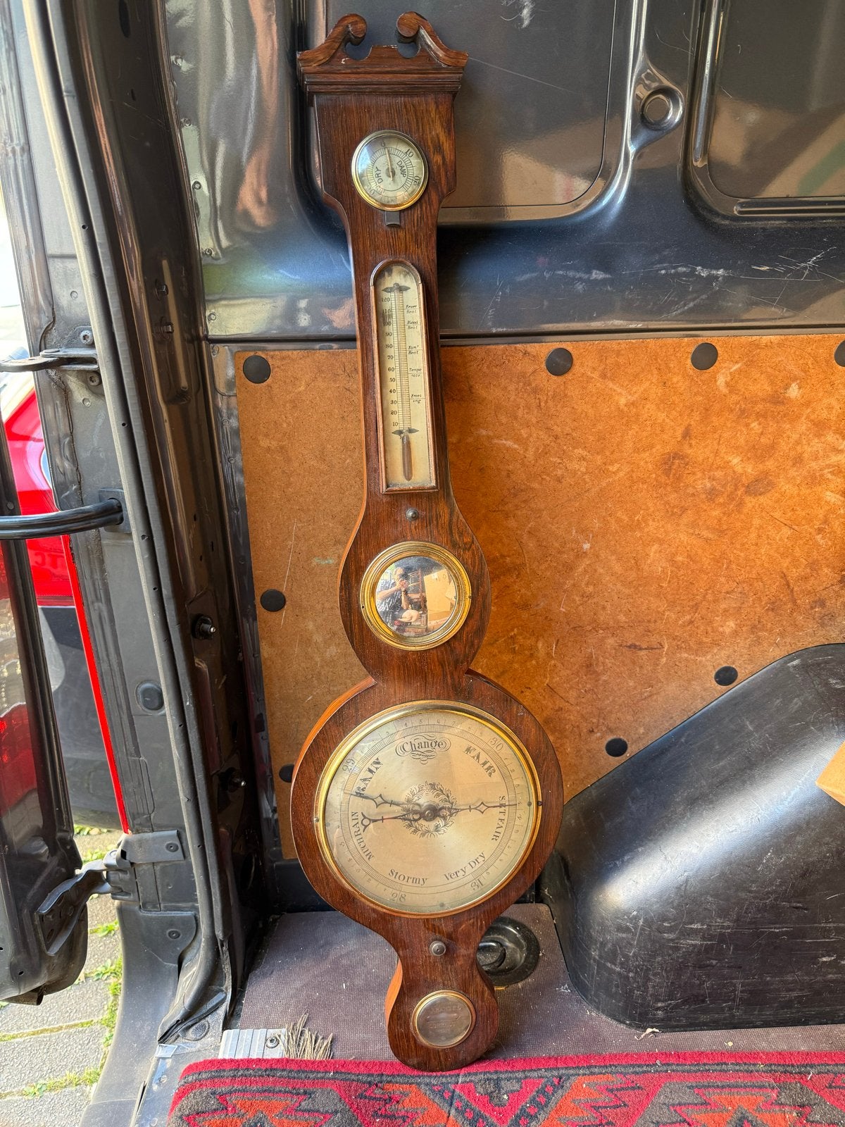 Antieke Barometer met Thermometer en Hygrometer, Ophalen of Verzenden, Gebruikt, Barometer
