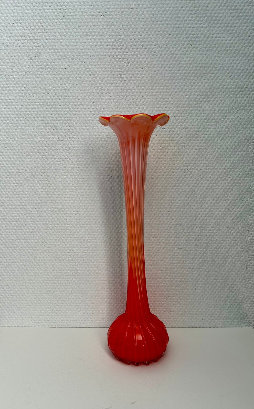 Murano bloemvaas oranje glas, 39 cm, Oranje, Ophalen of Verzenden, Glas