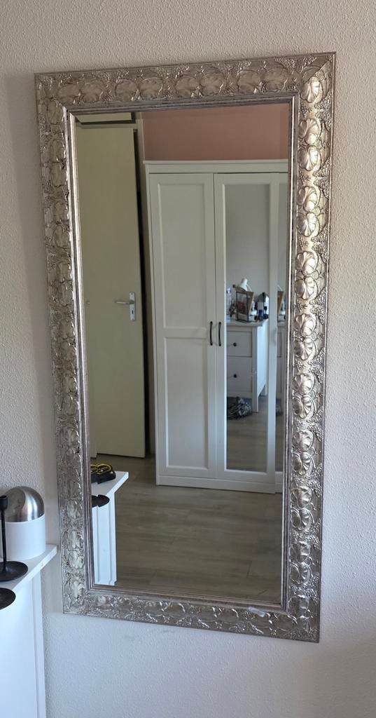 Spiegel met zilveren lijst 70 x 140 cm, Ophalen, 100 tot 150 cm, Zo goed als nieuw, Rechthoekig