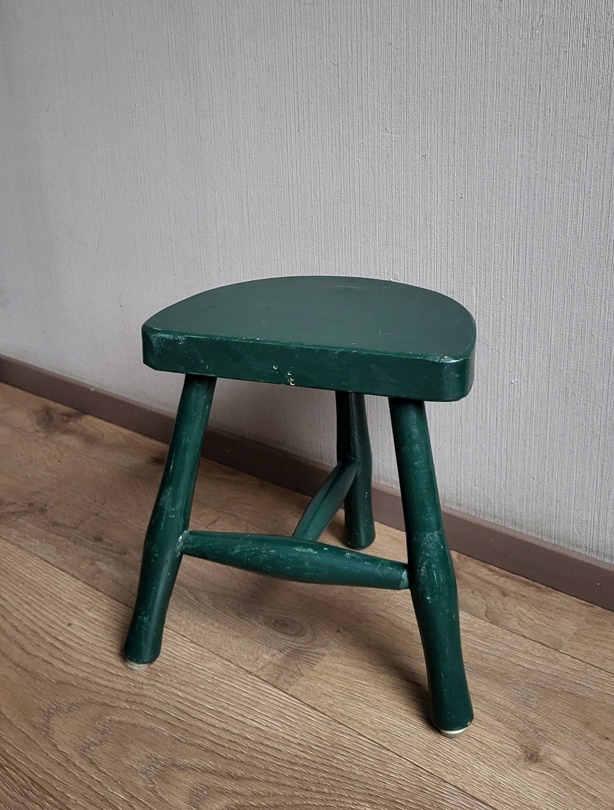 Oud groen houten krukje, Ophalen of Verzenden, Gebruikt, Hout
