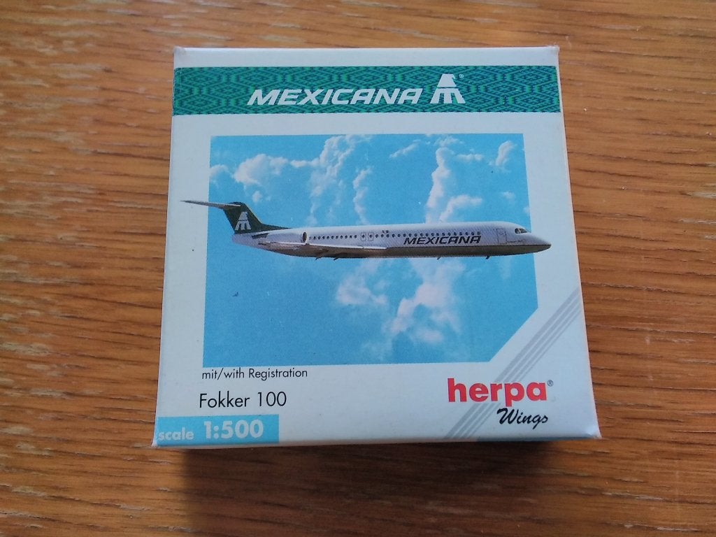 Herpa Wings Mexicana Fokker 100 Schaalmodel - Klein Krasje, Verzamelen, Ophalen of Verzenden, Gebruikt, Schaalmodel