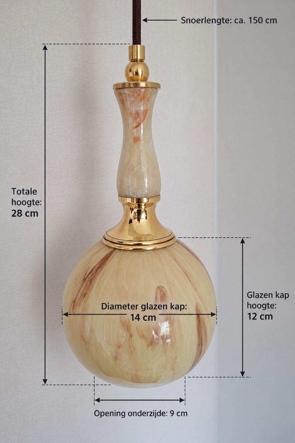 Unieke hanglamp | opaline glas, onyx & messing | Neo Deco, Ophalen of Verzenden, Gebruikt, Glas, E27 (groot)