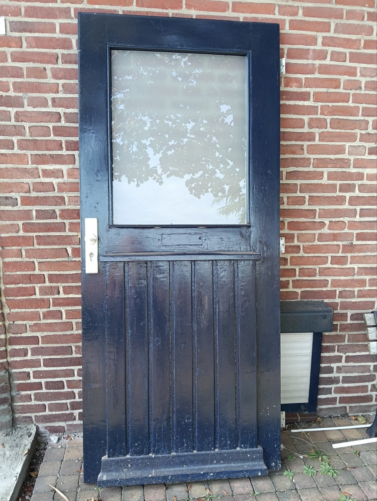 Donkerblauwe buitendeur met hr++glas en paneel, 80 tot 100 cm, Ophalen of Verzenden, Buitendeur, 200 tot 215 cm