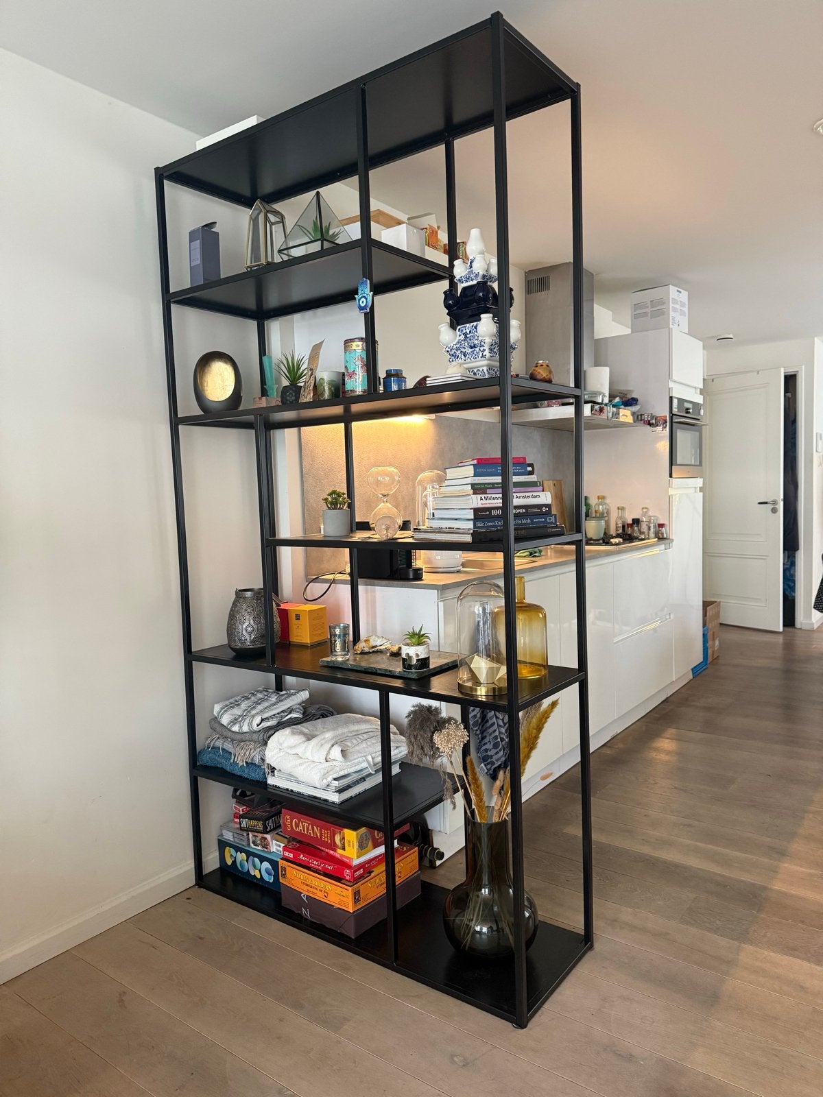 Zwart metalen open kast 120x40x225 cm, Huis en Inrichting, Ophalen, Gebruikt