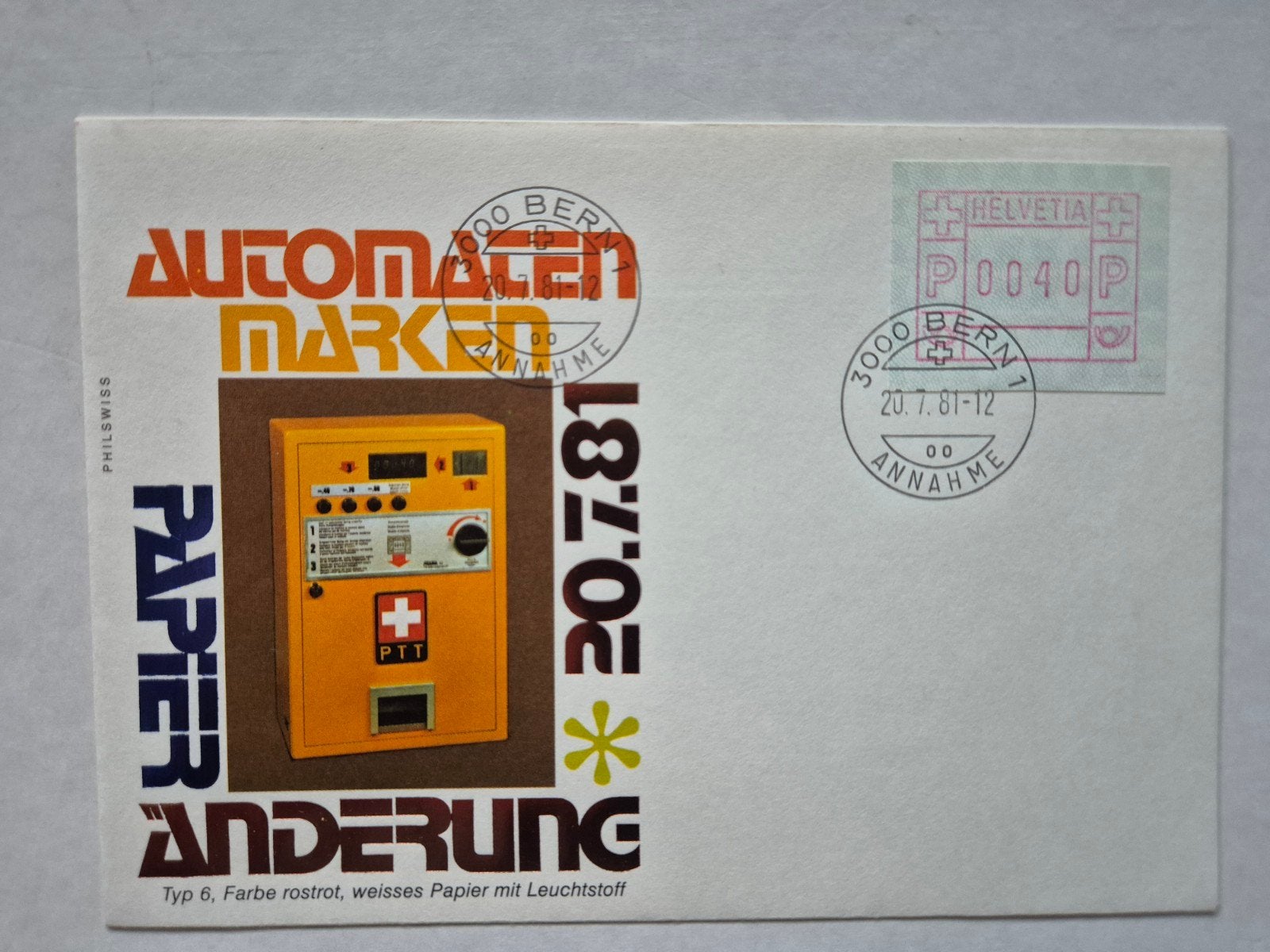 Zwitserse herdenkingsenvelop uit 1981, Met stempel, Ophalen of Verzenden, Gestempeld, 1e dag stempel
