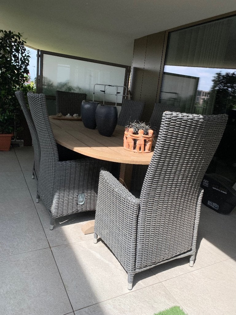 6 Luxe Garden Collection grijze tuinstoelen, Ophalen, Zo goed als nieuw, Wicker, Verstelbaar
