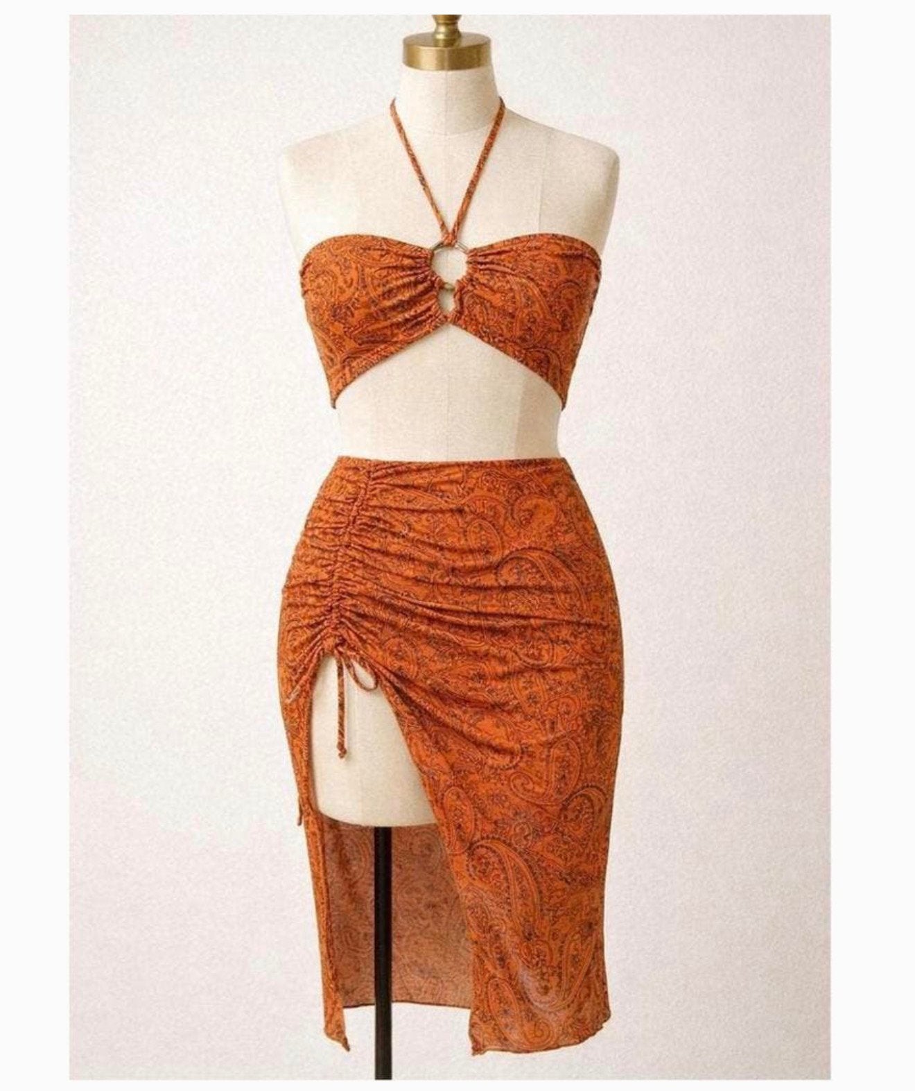3-delige Bikini Set met Rok bruin Oranje Paisley XL Nieuw, Bruin, Nieuw, Ophalen of Verzenden, H
